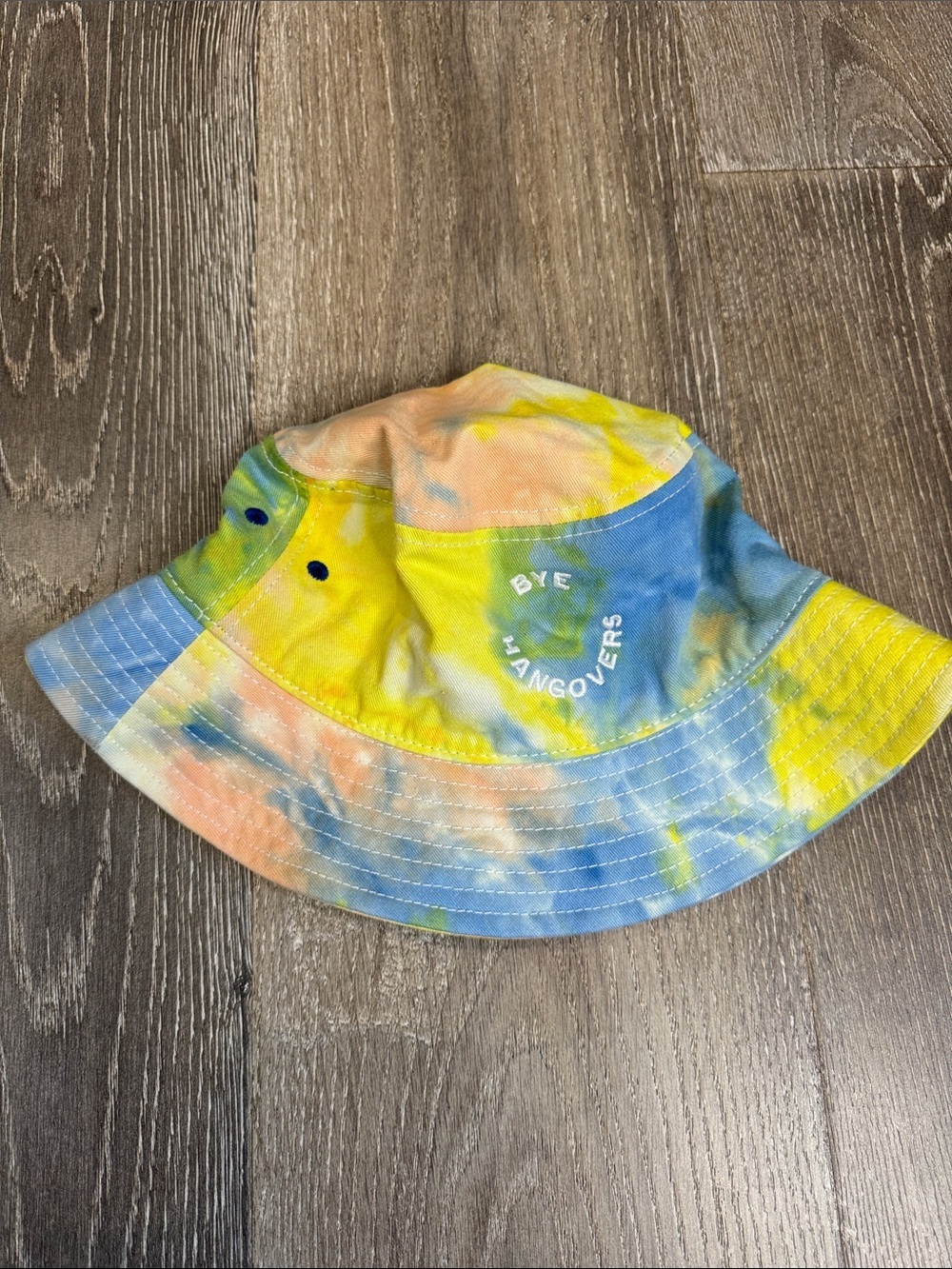 Bye Bye Hangovers Tie-Dye Bucket Hat - Yellow Blue Peach - 0778